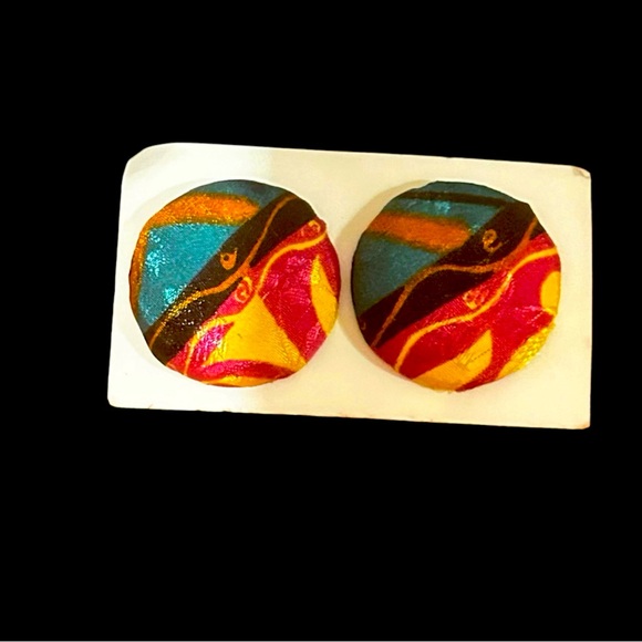 Vintage handmade big button earrings - Picture 1 of 1